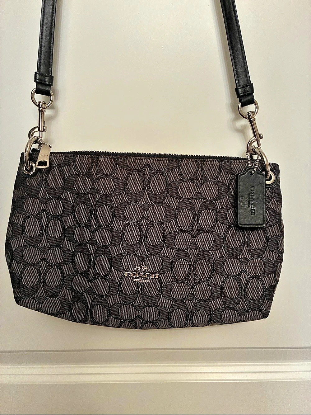 Coach Signature Zip Top Crossbody Bag Black & Grey